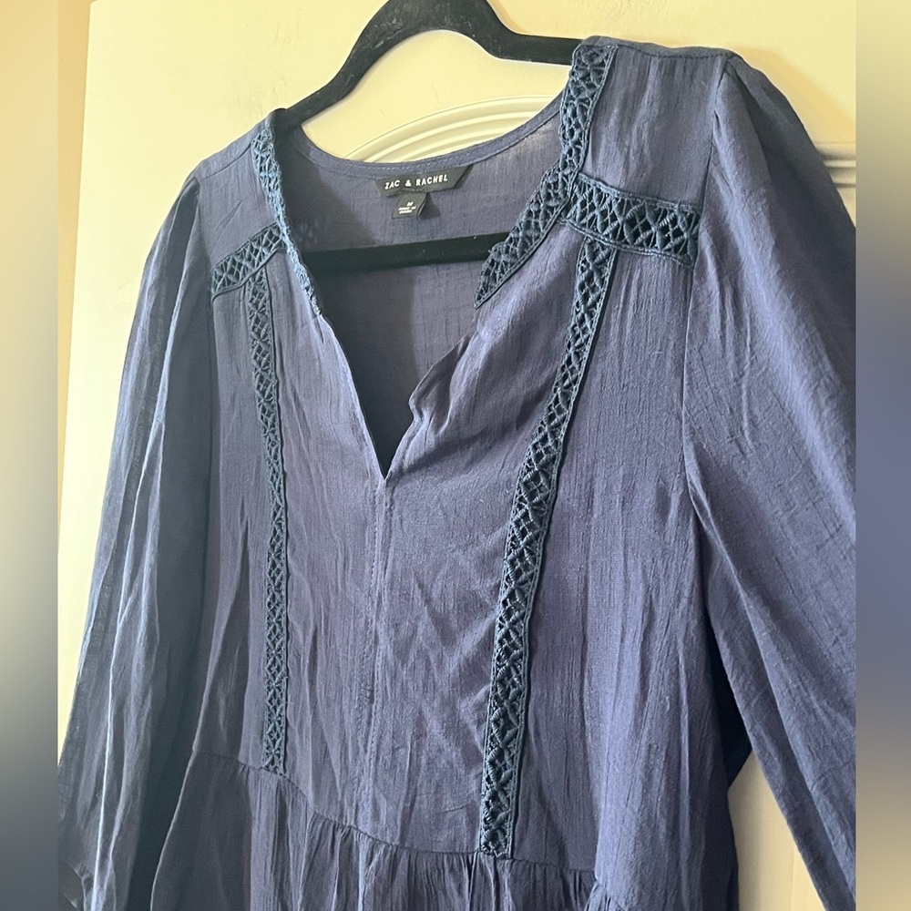 Zac & Rachel Women's Navy Blue Rayon Blend Boho Top Size Medium - Picture 4 of 13